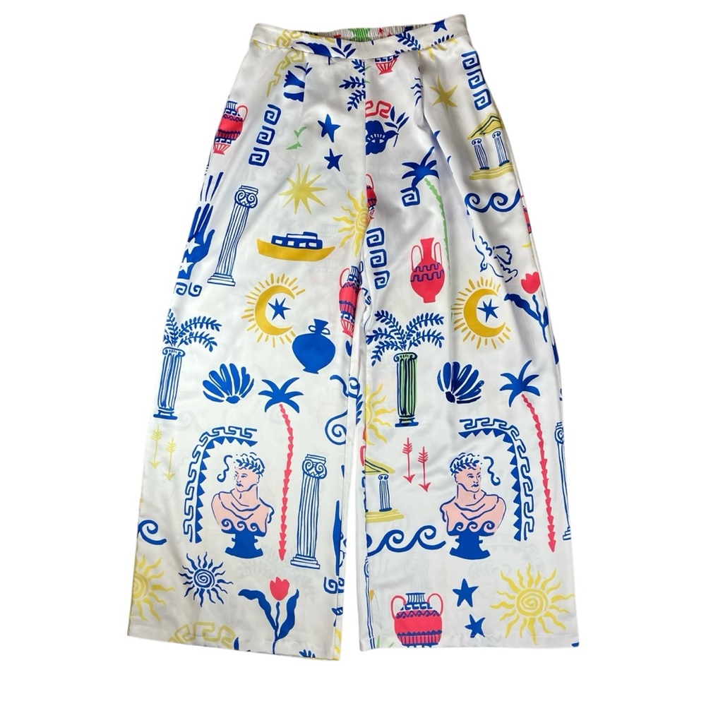 Wide Leg Pants Greece Women's XL Swim Cover Loungewear Elastic Waist Lightweight